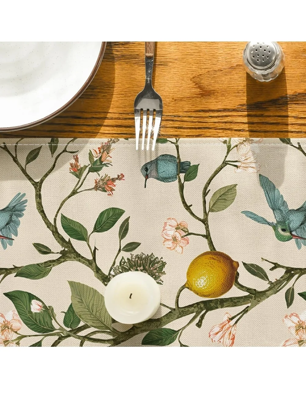 Floral Lemon Table Runner - Cream with Green and Yellow